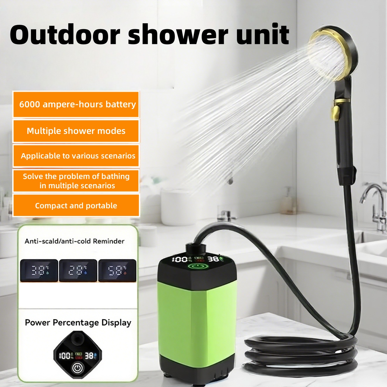 Outdoor Camping Shower - Portable outdoor electric shower unit, with