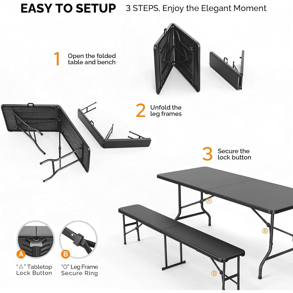 Picnic Table Set with 2 Benche - Camping Outdoor Or Indoor recensie en prijs